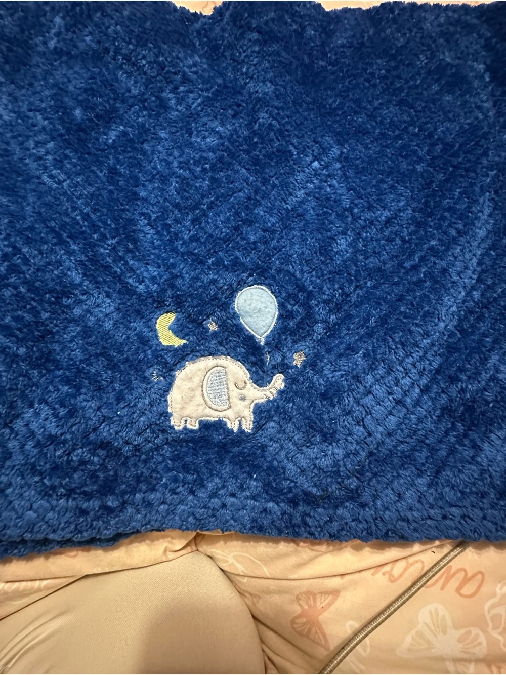 Source Unknown Plush Navy Blue Baby Blanket with Elephant Embroidery